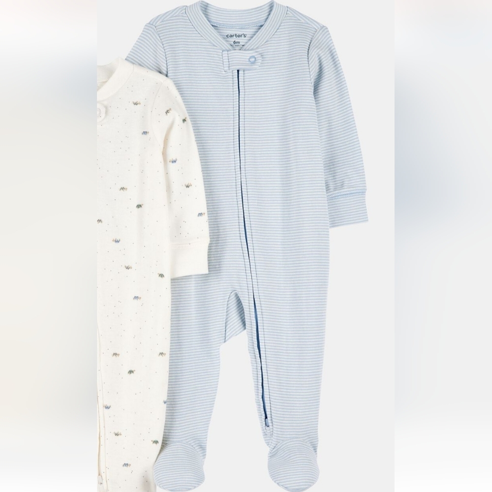 NWOT Carter's Light Blue Striped Onesie Zipper Footie Baby Size 3mo.